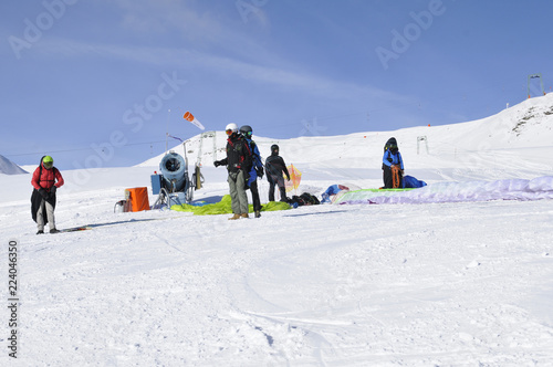 Austrian alps: Paragliding in the winter sport region in Lienz City in East Tirol