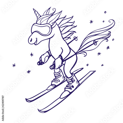 Unicorn skiing in winter