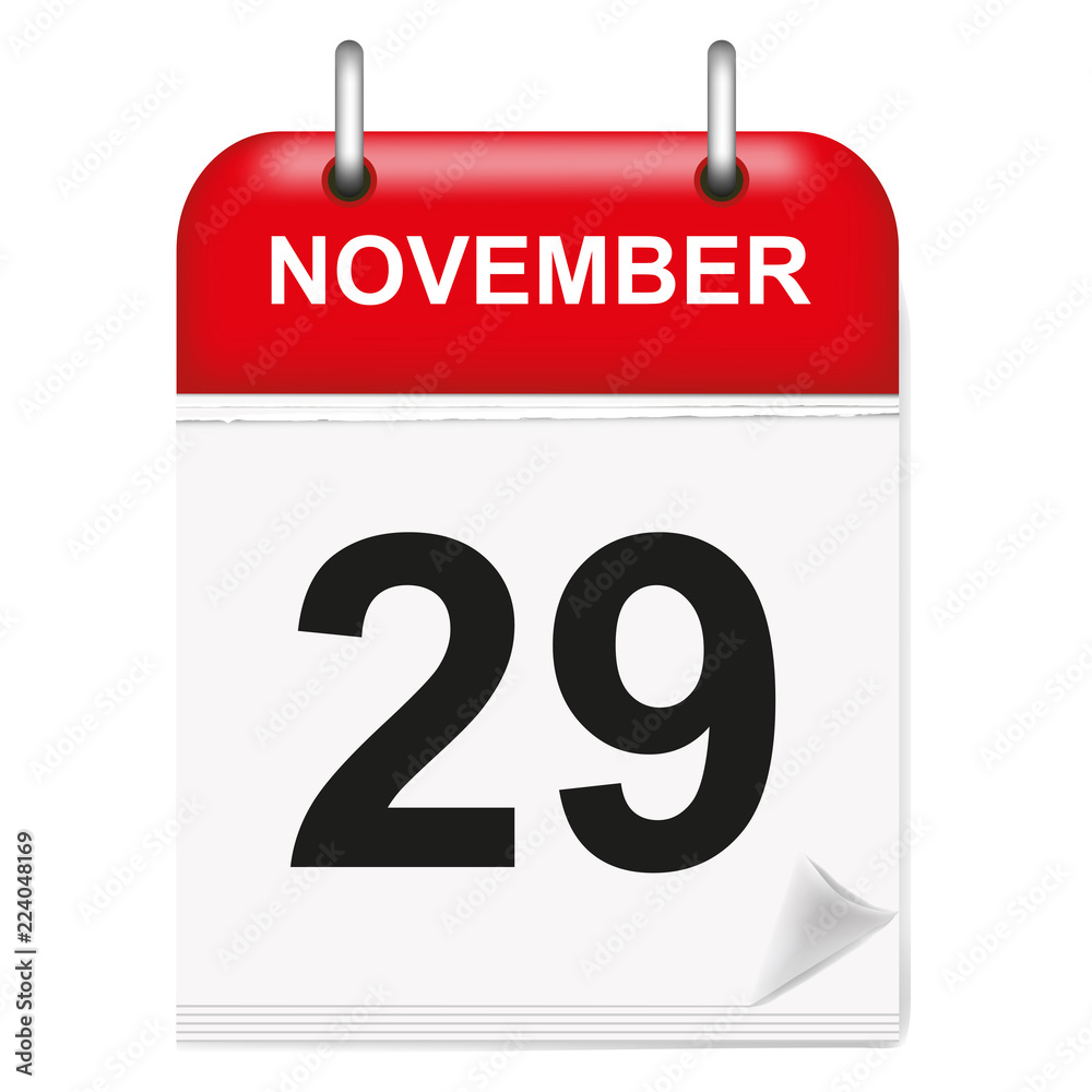 Daily single-leaf calendar, red spine, 3d, month of November,twenty-ninth,29th Daily single-leaf calendar, red spine, 3d, month of November,twenty-ninth,29th