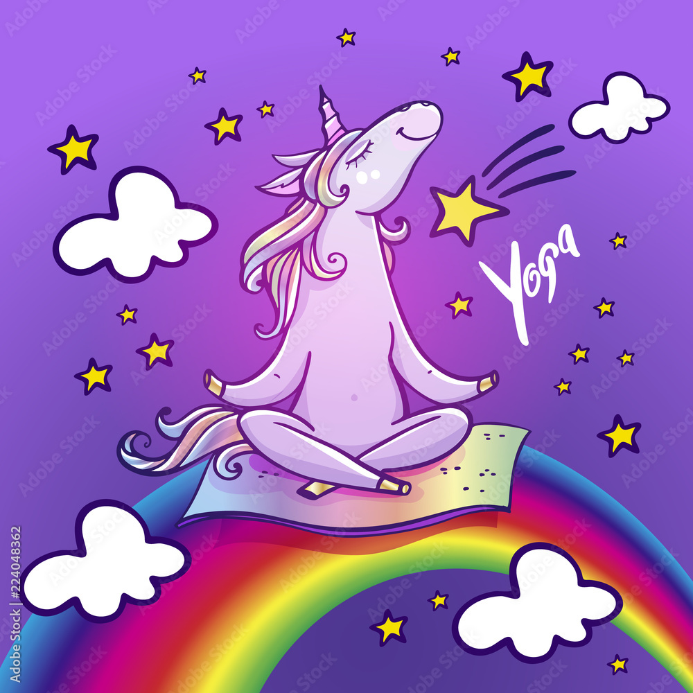 Cute unicorn doing yoga.