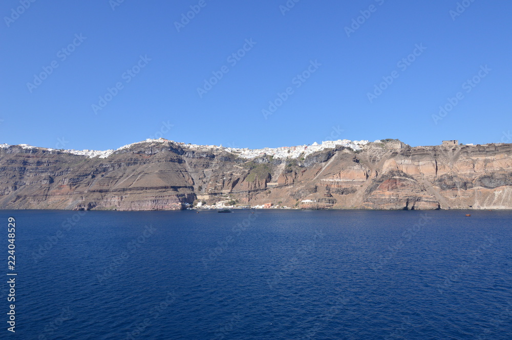 Wonderful Views Of The City Of Fira On Top Of A Mountain On The Island Of Santorini From High Seas. Architecture, Landscapes, Cruises, Travel. July 7, 2018. Pyrgos Island Santorini Greece.