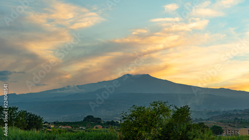 Etna volcano with clouds surrounding the mountain top