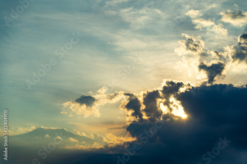 Etna volcano with clouds surrounding the mountain top