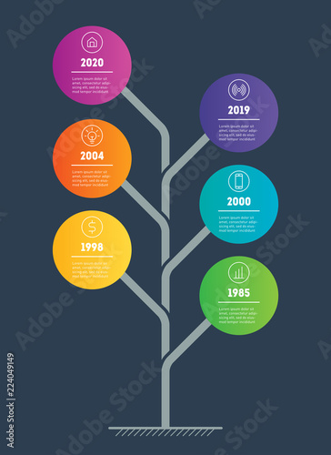 Business presentation concept with 6 options. Web Template of tree, info chart or diagram. Vector infographic of technology or education process with 6 steps.