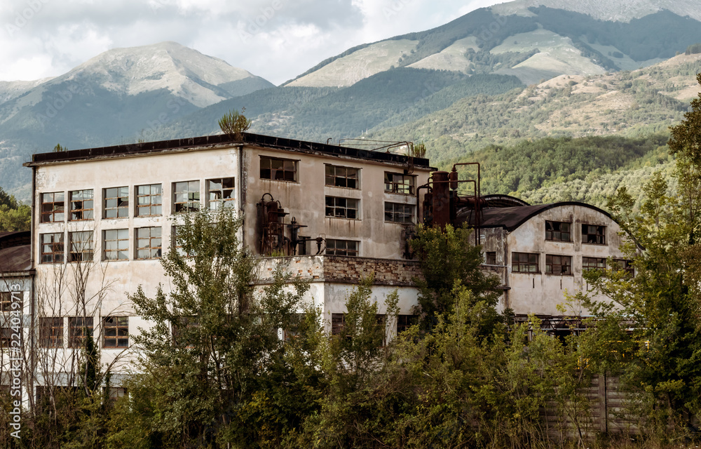 abandoned chemicals factory warehouse in Picinisco amid the Italian Apennine mountains of the south-east Lazio region