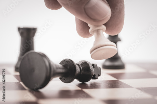 The pawn beats the king on a chess board photo