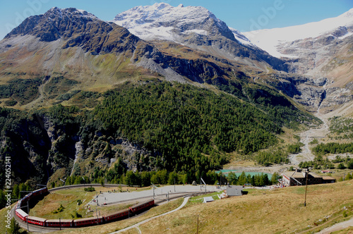 Swiss alps: The train trip from Posciavo in Italy to Bernina-Hospitz in the upper Engadin in canton Graubünden is a tourist hot spot