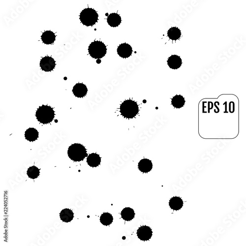 Set of black blots on the white background. Ink stains.