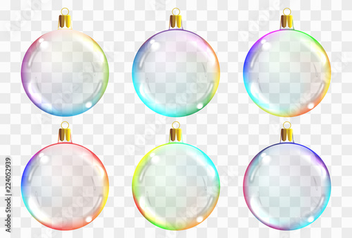 Vector transparent christmas glass balls. Xmas balsl decoration template can use any color background