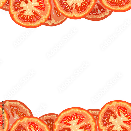 Vector seamless border of tomato slices on white background