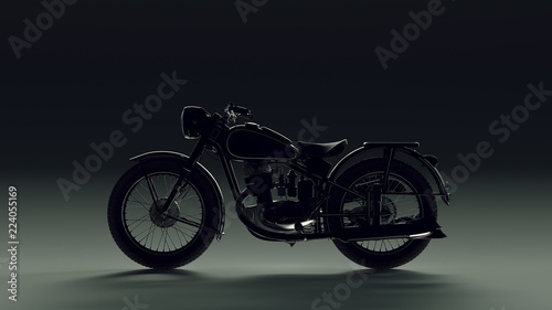 Vintage Black and Chrome Back lit Motorcycle 3d illustration 3d render