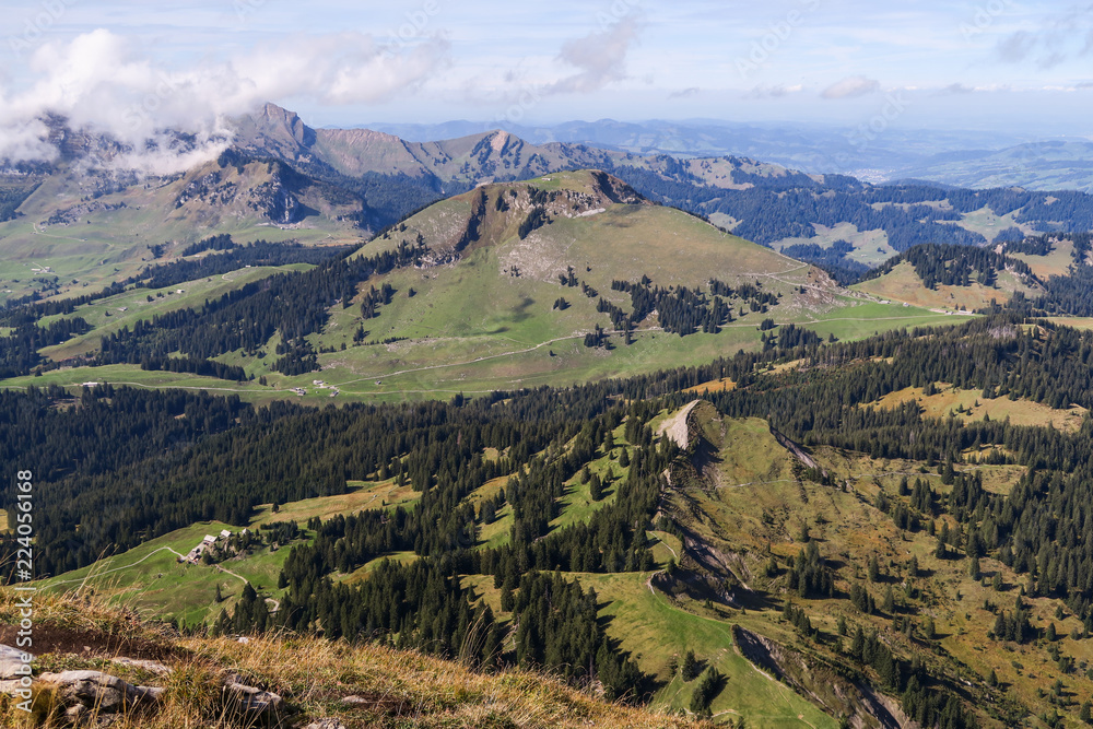 View over the Churfirst alpine mountains in Switzerland