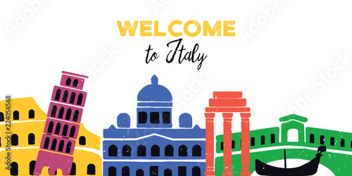 Welcome to italy. Italian architecture. Vector illustration on white background.
