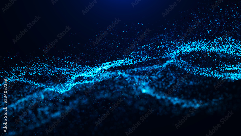 Wave of particles. Abstract particle. Data visualization. Abstract digital background. 4k rendering.