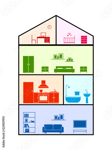 Cross section of house. Clipart image isolated on white background