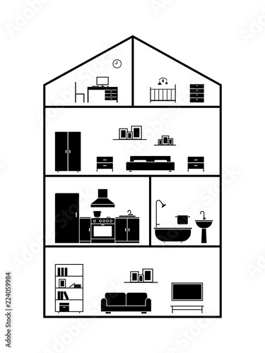 Cross section of house. Clipart image isolated on white background