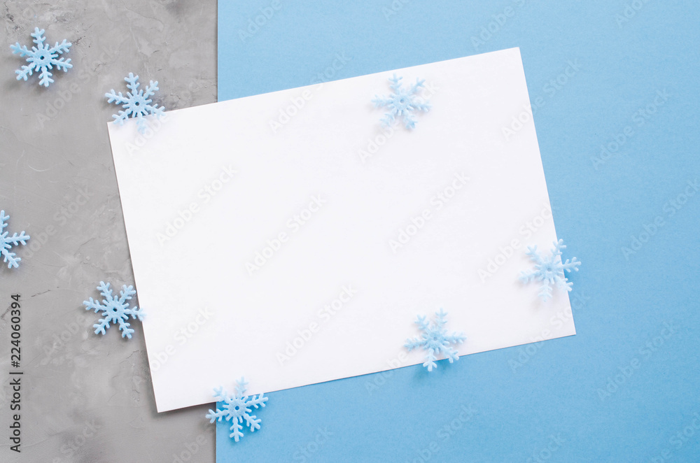 Christmas empty card with decorative snowflakes in blue color. Christmas empty card with decorative snowflakes in blue color.