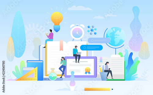 E-learning concept illustration of young people