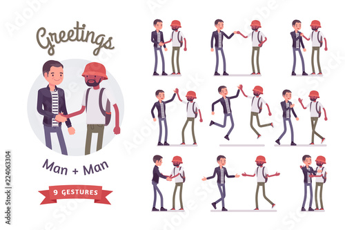 Male friends greeting set