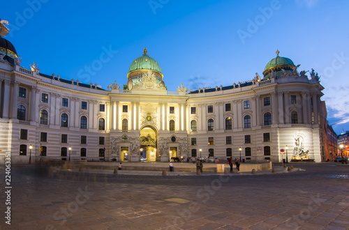 Hofburg palace on St. Michael square  Michaelerplatz  at night  Vienna  Austria