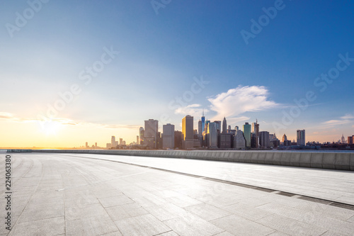 Fototapeta Naklejka Na Ścianę i Meble -  empty floor with modern cityscape in new york