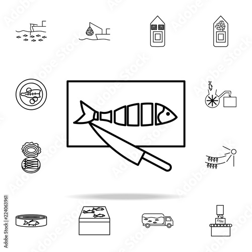 fish on a kitchen board icon. fish production icons universal set for web and mobile