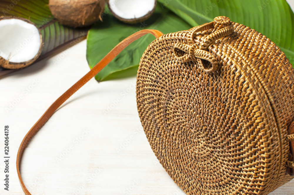 Handwoven Round Rattan Bag - Boho Straw Purse - Perfect Gift