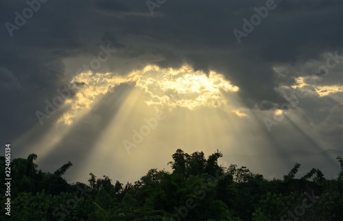 Sunbeam in cloudy sky background : Thailand