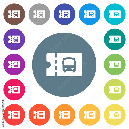 Public transport discount coupon flat white icons on round color backgrounds