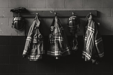 Firefighter bunker suit in the fire station