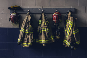 Firefighter bunker suit in the fire station
