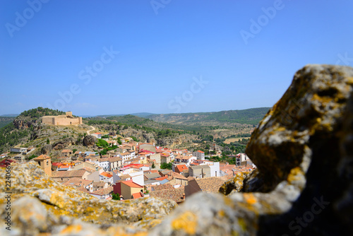 Enguidanos, Spain - September 2, 2018: Population of Enguidanos and its castle.
