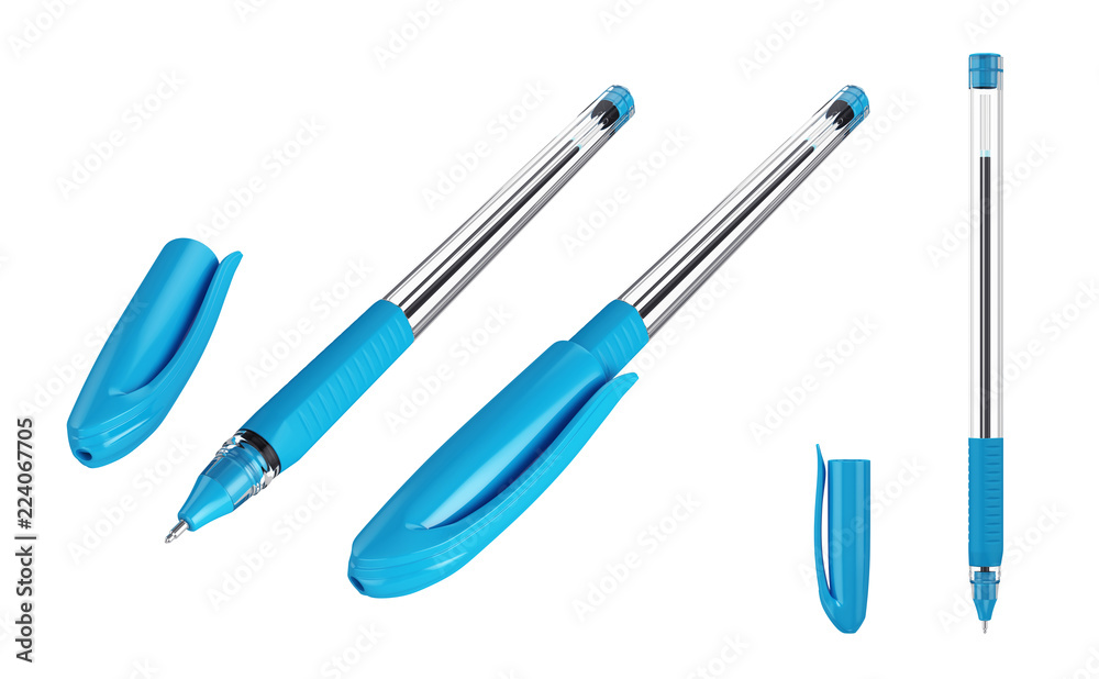 Fototapeta premium Transparent ballpoint pen isolated on white background, 3D rendering