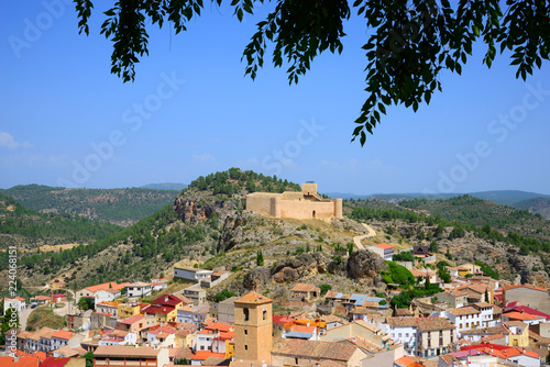 Enguidanos, Spain - September 2, 2018: Population of Enguidanos and its castle.