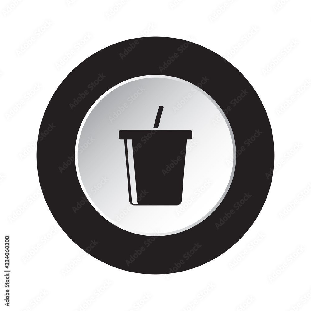 round black, white button icon - cold drink, straw round black, white button icon - cold drink, straw