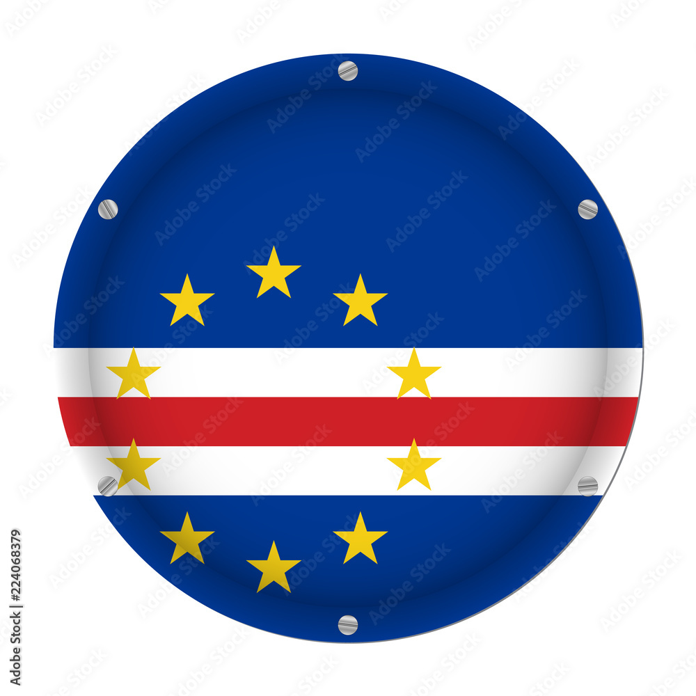round metallic flag of Cape Verde with screws round metallic flag of Cape Verde with screws