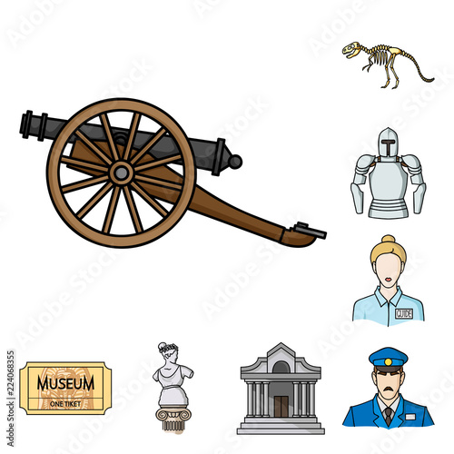 Museum and gallery cartoon icons in set collection for design. Storage and exhibition of showpiece vector symbol stock web illustration.