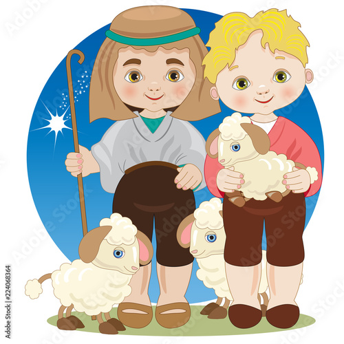 Two crib shepherds with sheep