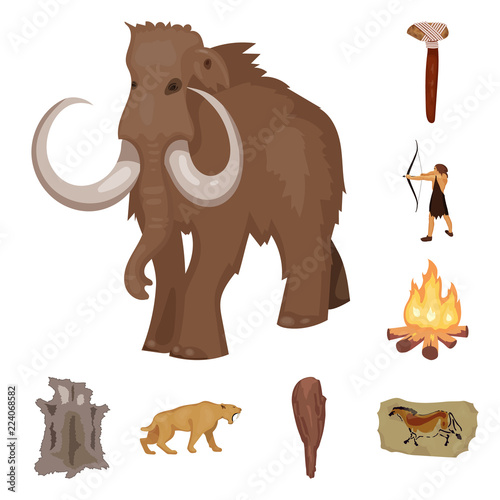 Life in the Stone Age cartoon icons in set collection for design. Ancient people vector symbol stock web illustration.