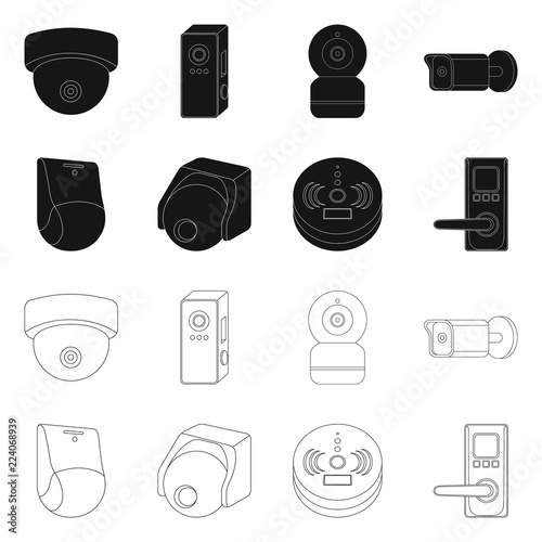 Vector design of cctv and camera icon. Collection of cctv and system vector icon for stock.