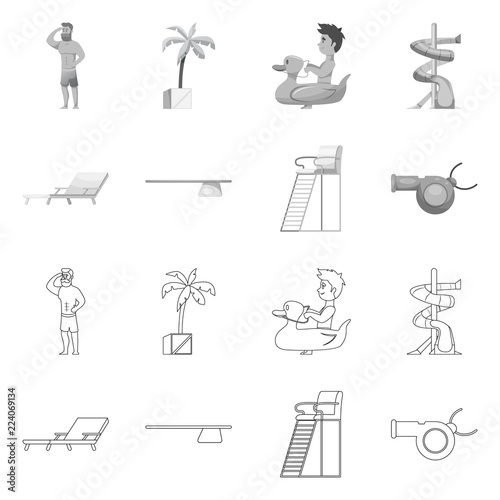 Isolated object of pool and swimming logo. Set of pool and activity stock symbol for web.