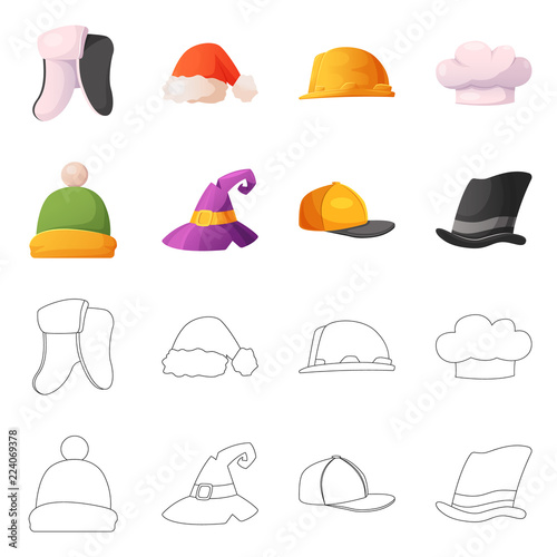 Vector illustration of headgear and cap symbol. Collection of headgear and accessory vector icon for stock.