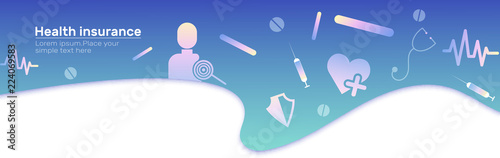 Health insurance vector banner with icon.Web background.Medical set.Header - Cover homeowners,medical.Isometric  infographic