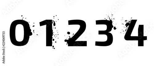 The characters of the alphabet, creative numbers with brush strokes, drops, splashes of ink and spray. Characters of alphabet on white background. Vector modern design elements for your art