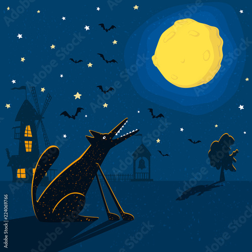 Wolf with Moon
