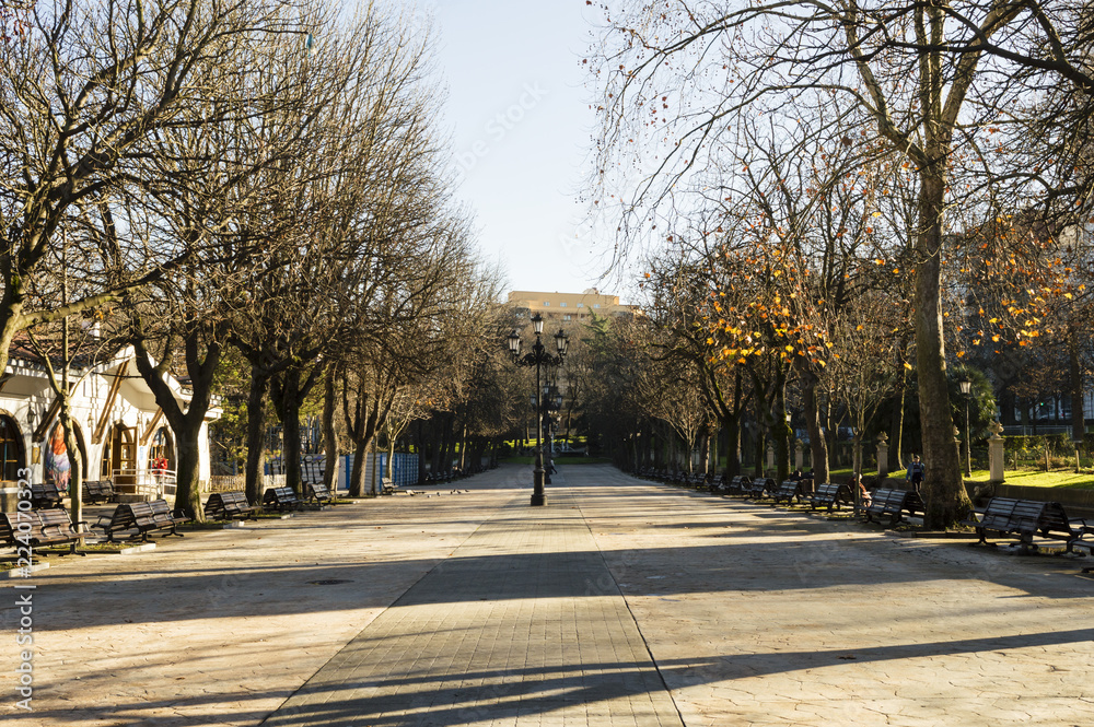 View of San Francisco park, in Oviedo, Spain, in the morning of a cold wintry day View of San Francisco park, in Oviedo, Spain, in the morning of a cold wintry day