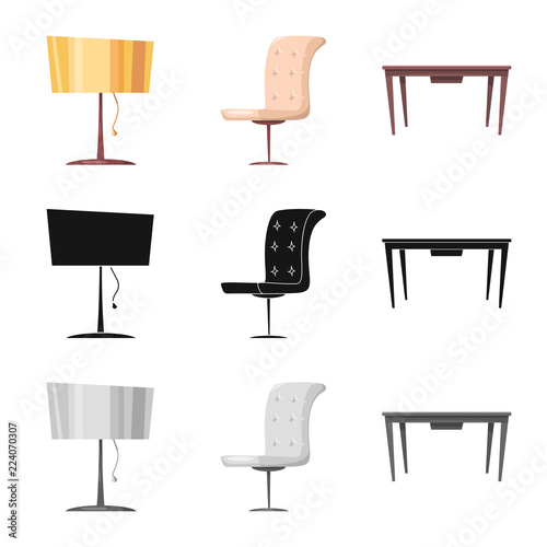 Vector design of furniture and apartment sign. Collection of furniture and home stock vector illustration.