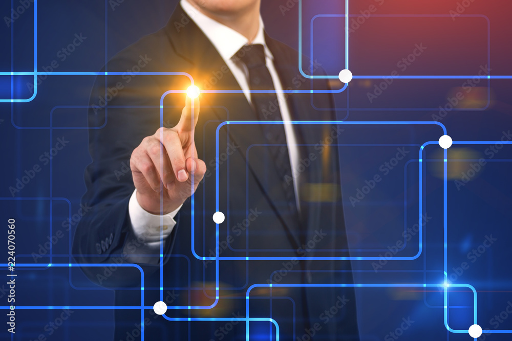 Businessman using immersive interface, hi tech Businessman using immersive interface, hi tech