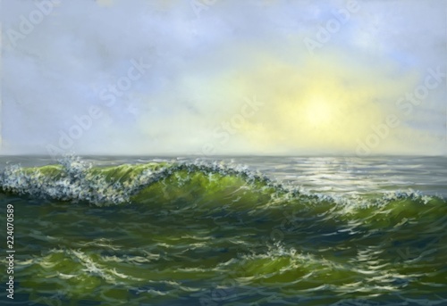 Paintings sea landscape. Digital art. Fine art.