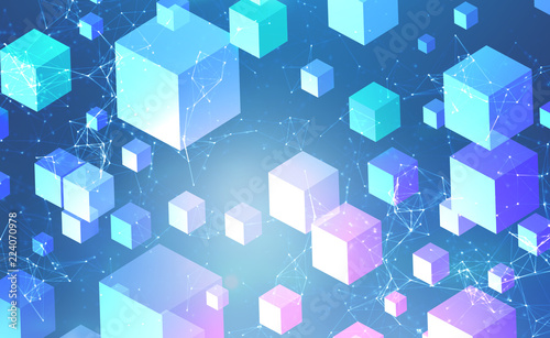 Blue red cubes and polygonal network interface